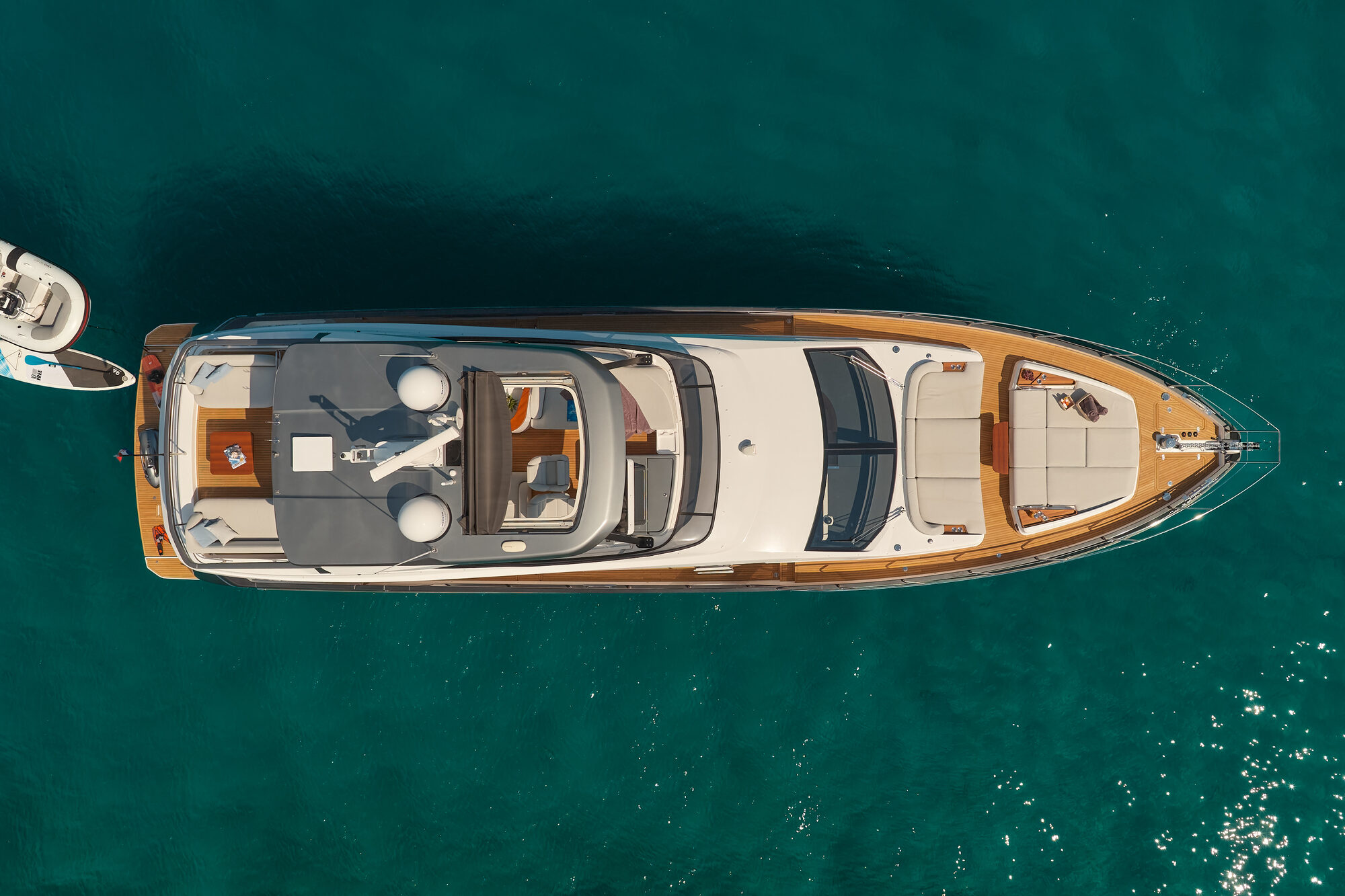 Top-down view of Pangea's decks, bow to the right