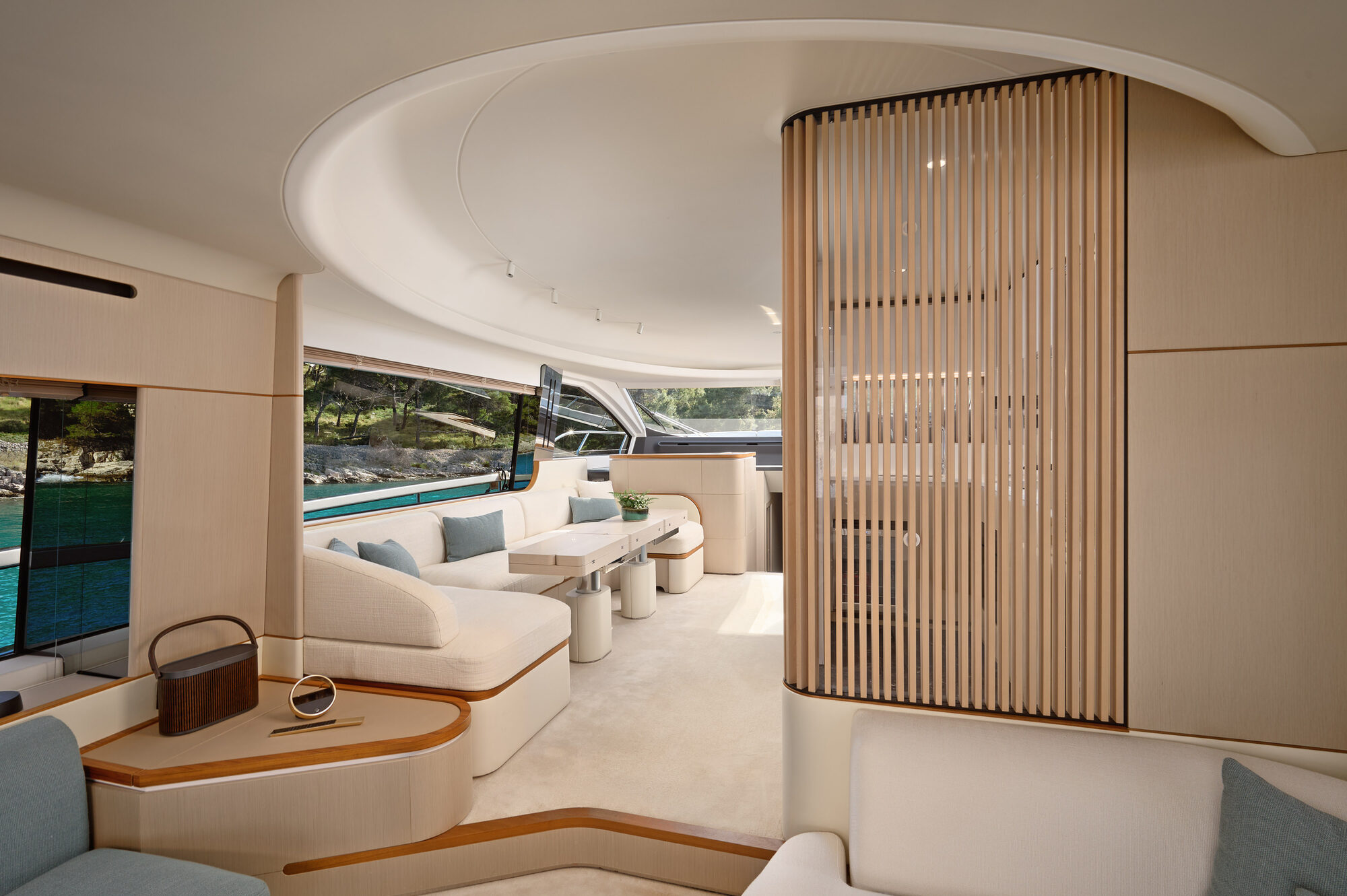 Cream sofas in the main salon